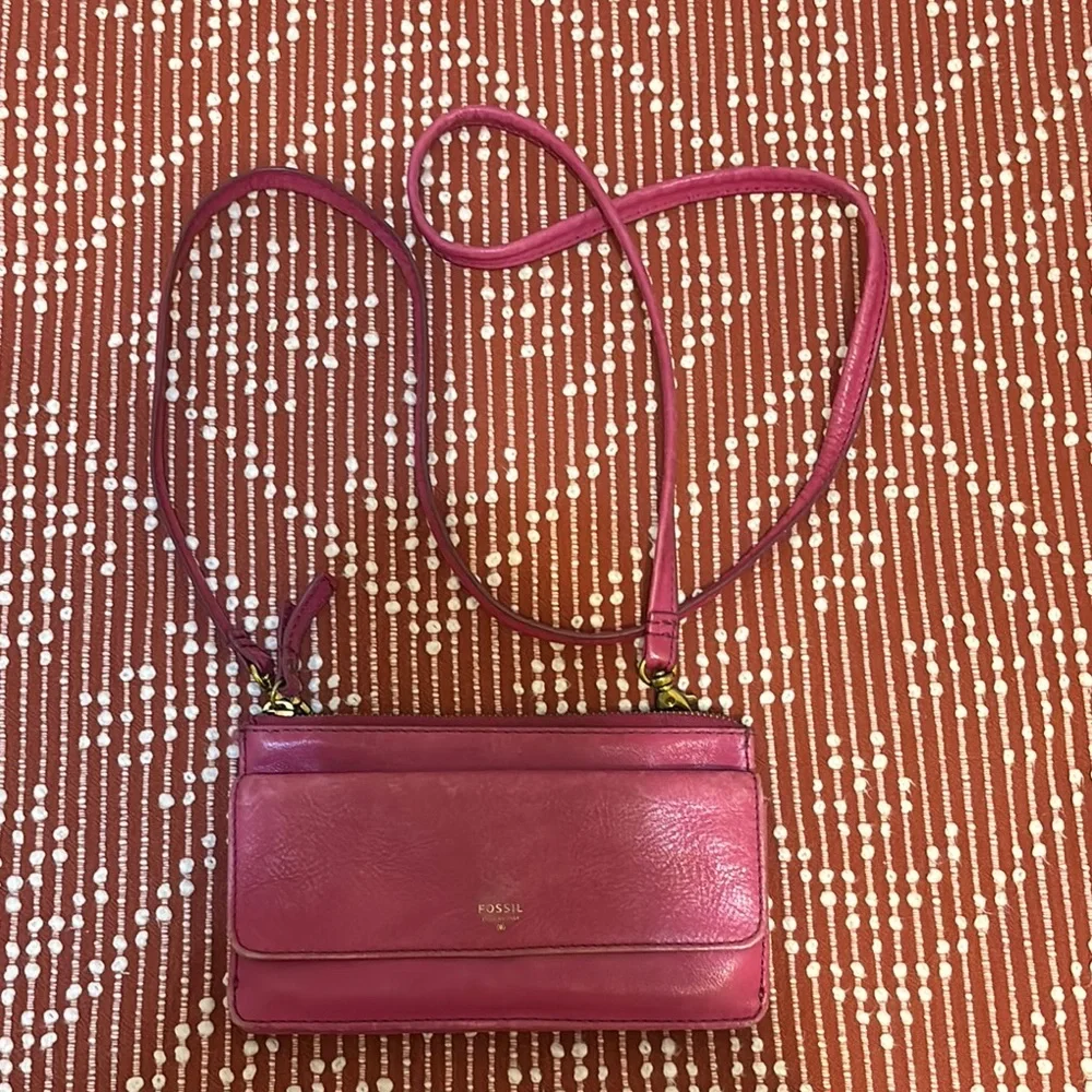 Fossil Pink Leather Crossbody Bag